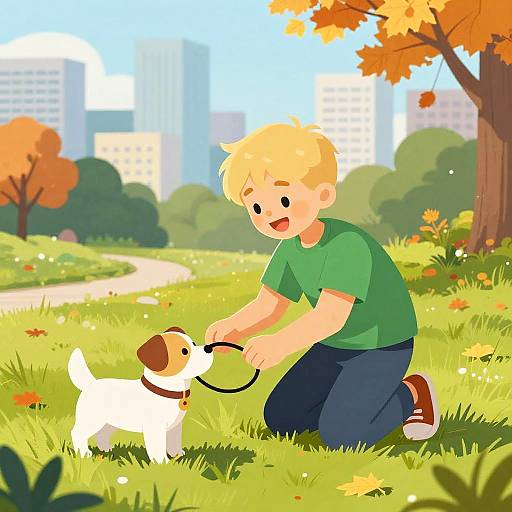 Joyful Boy Playing with Dog