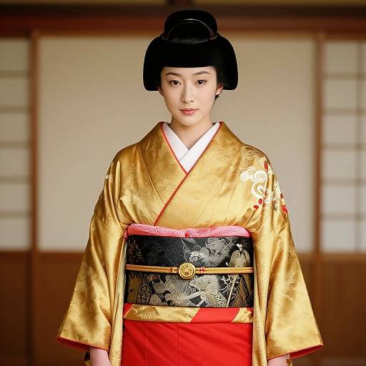 Elegant Female in Gold Kimono