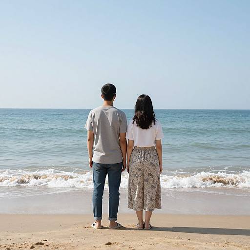 Couple Standing Together by Seashore