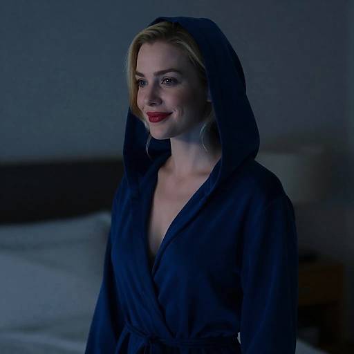 Blonde Woman in Blue Hooded Robe