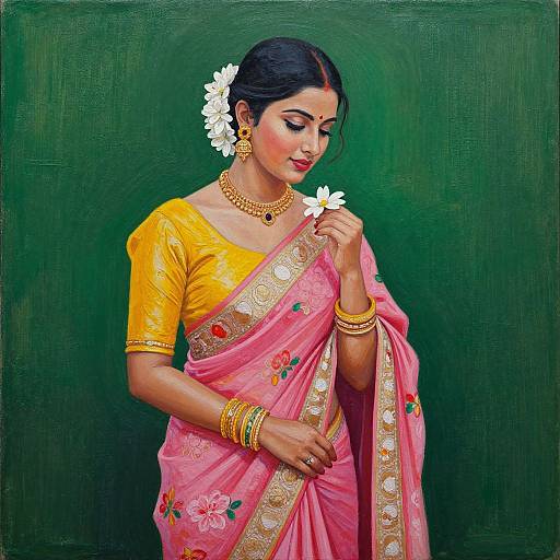 Vibrant Acrylic Painting of Woman in Saree