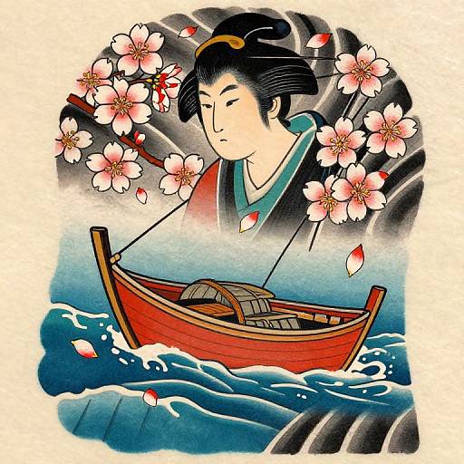 Japanese Boat Tattoo with Sakura