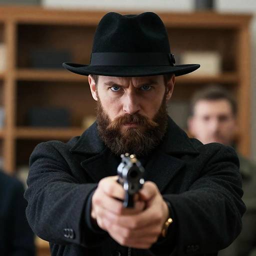 Intense Man with Revolver Portrait