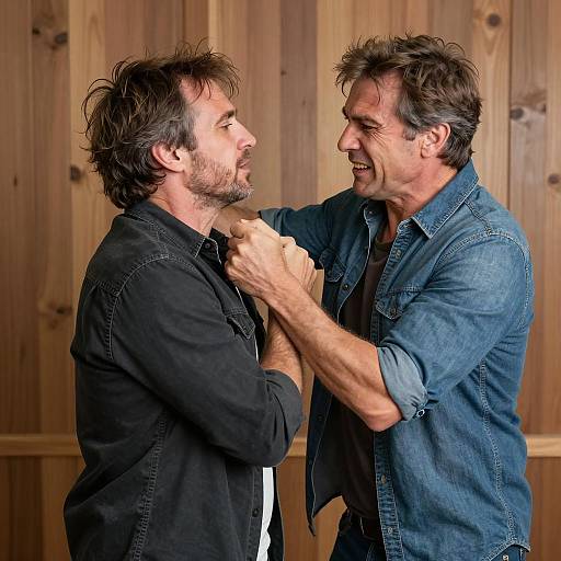 Middle-aged Men Engaged in Physical Fight