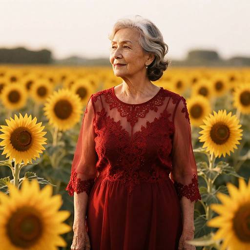 Senior Model in Sheer Red Dress