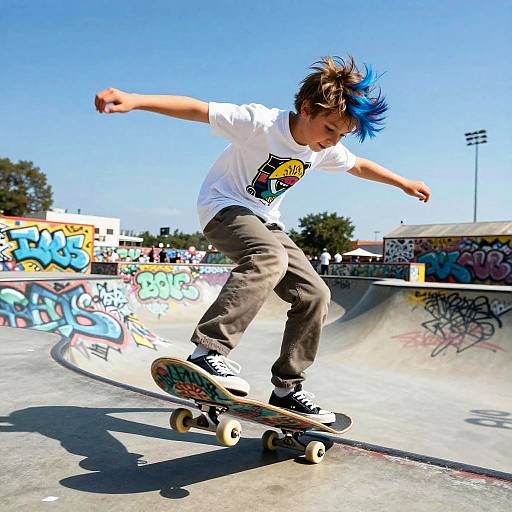 Spiky-Haired Boy Skateboarding Dynamically