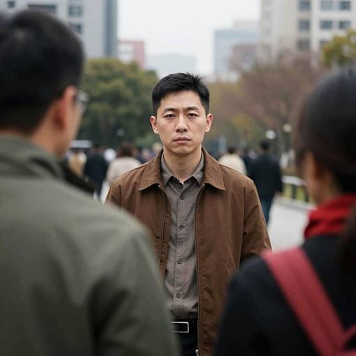Serious Asian Man in Urban Park