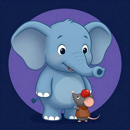 Cartoon Elephant with Red-Capped Mouse