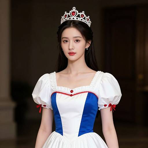 Regal Woman in Blue and White Dress