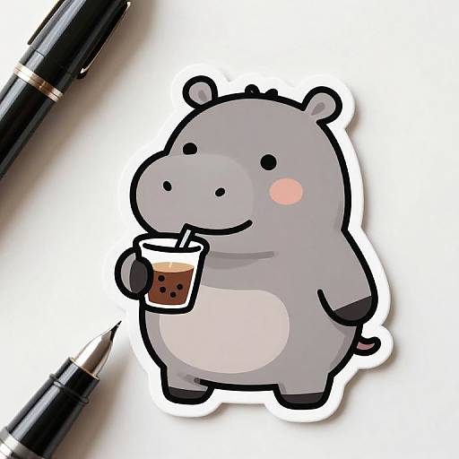 Cute Hippo Coffee Fountain Pen Sticker