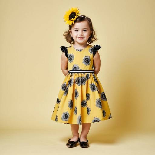 Smiling toddler girl in sunflower dress