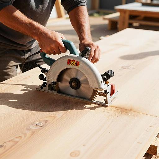 Carpenter Cutting Plywood with Circular Saw