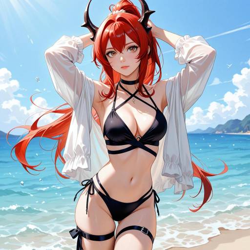 Surtr from Arknights in a Swimsuit