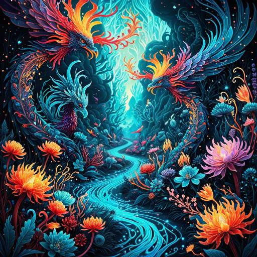 Surreal Bioluminescent Phoenix Landscape