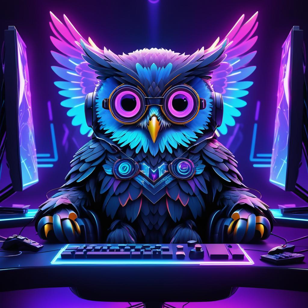 Majestic Owl Gaming in Neon Lights