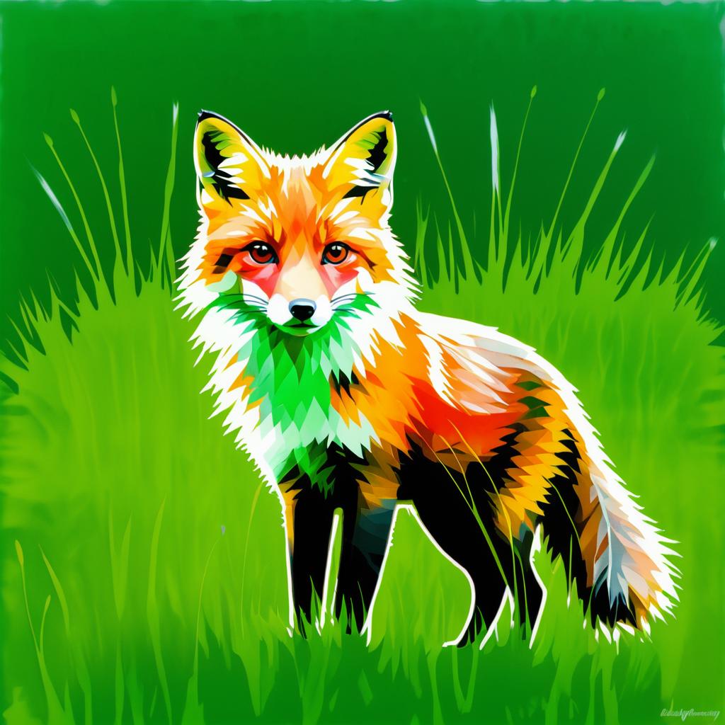 Vibrant Red Fox in Grass Artwork