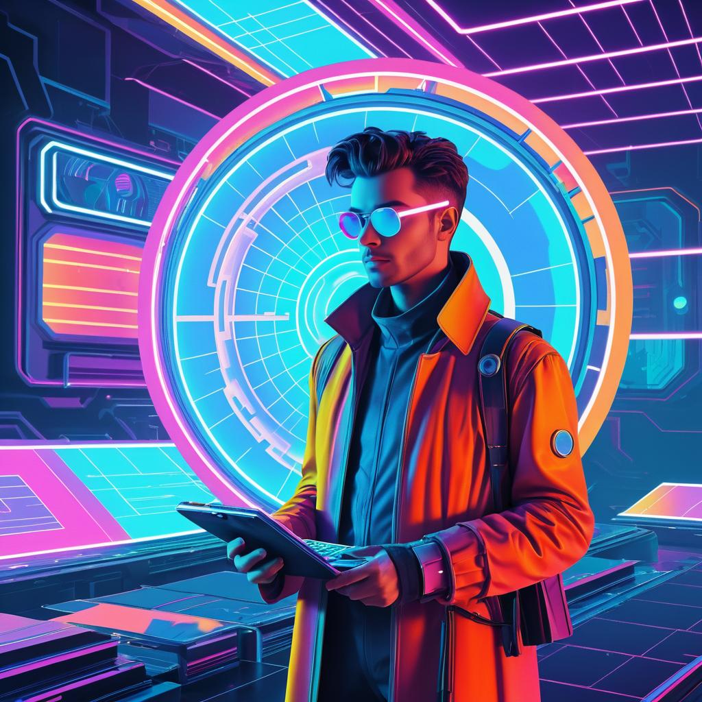 Futuristic Time Traveler in Dystopian Art