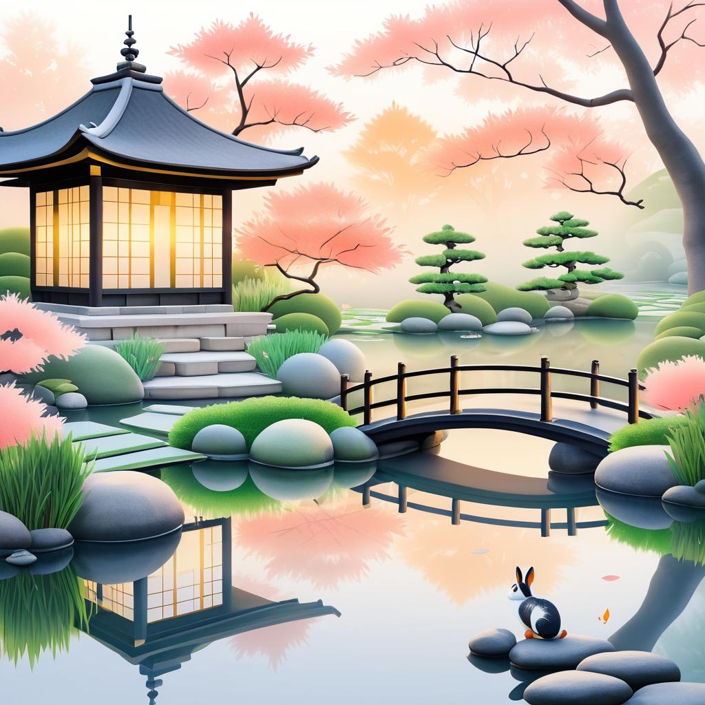 Serene Japanese Garden at Dawn Illustration