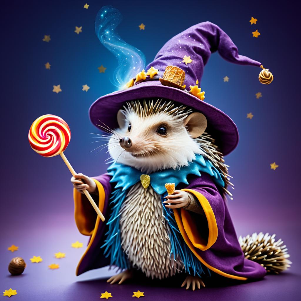 Whimsical Wizard Hedgehog Enjoying Candy