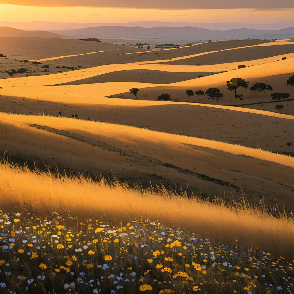 Panoramic Golden Savannah at Sunset