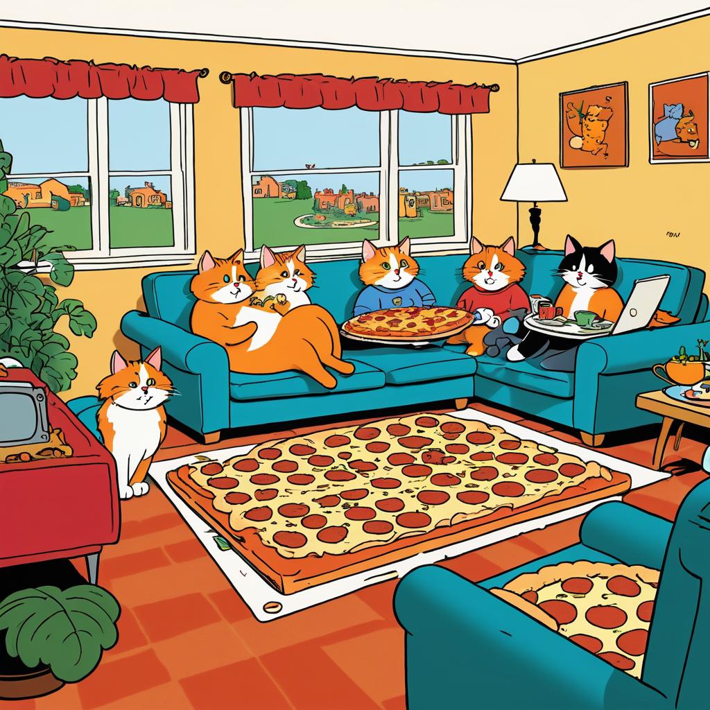 Lazy Cat's Cozy Pizza Party Illustration