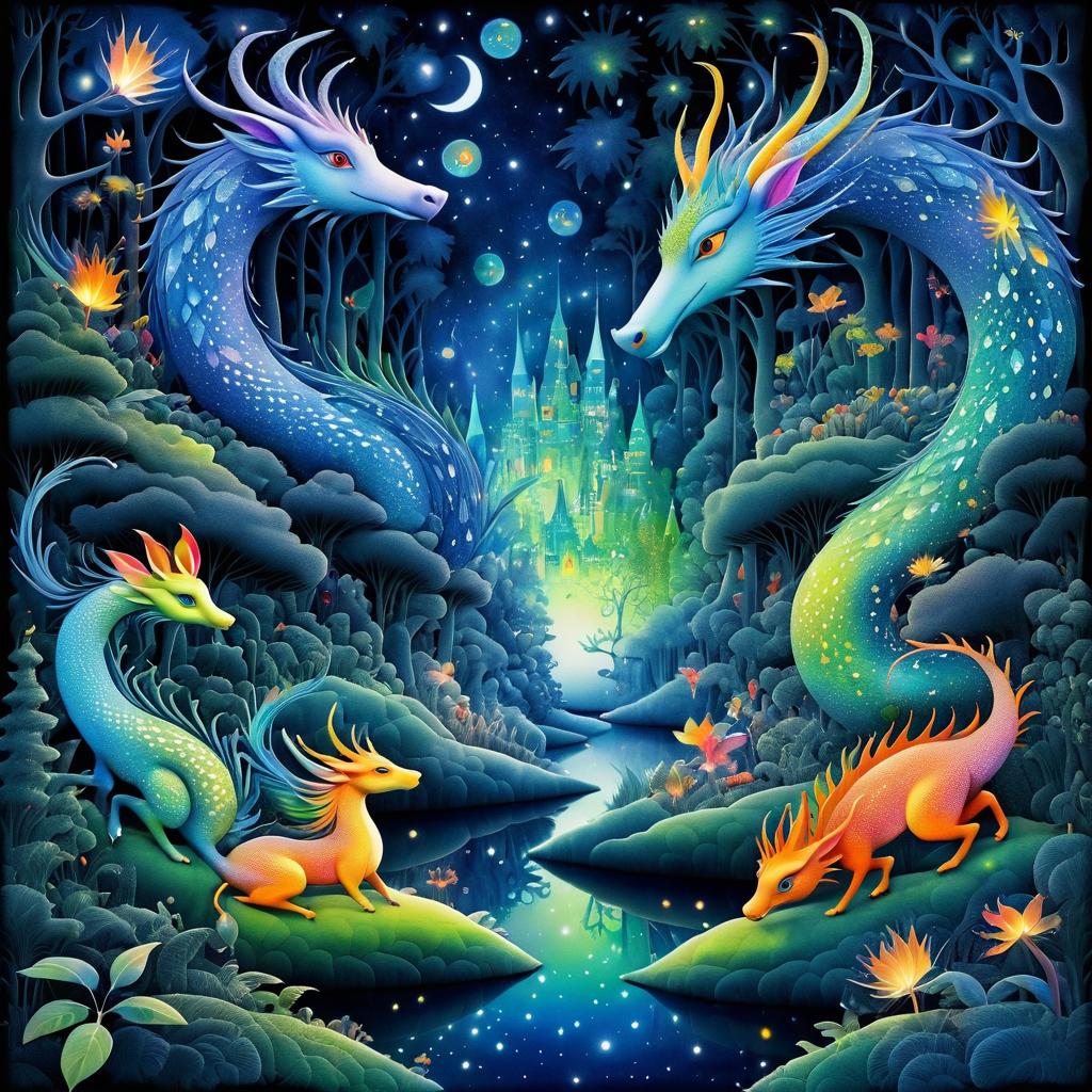 Elegant Dragon in a Magical Night Forest