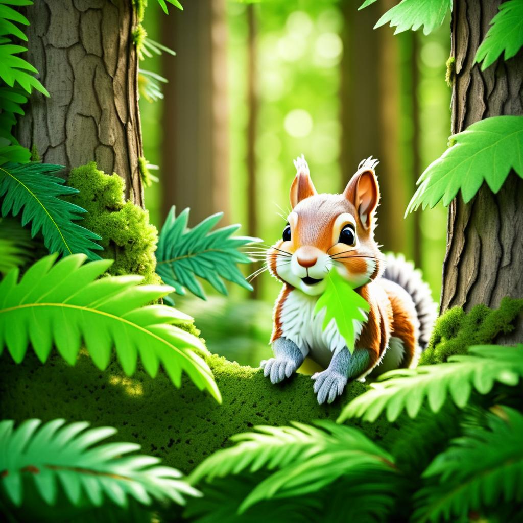 Whimsical Squirrel in Dense Forest