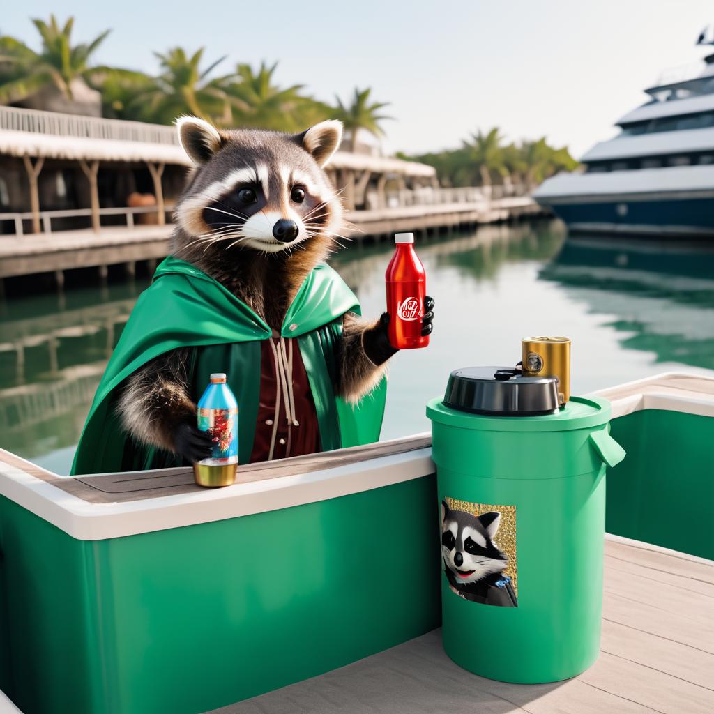 Maximalist Raccoon Hero on a Boat