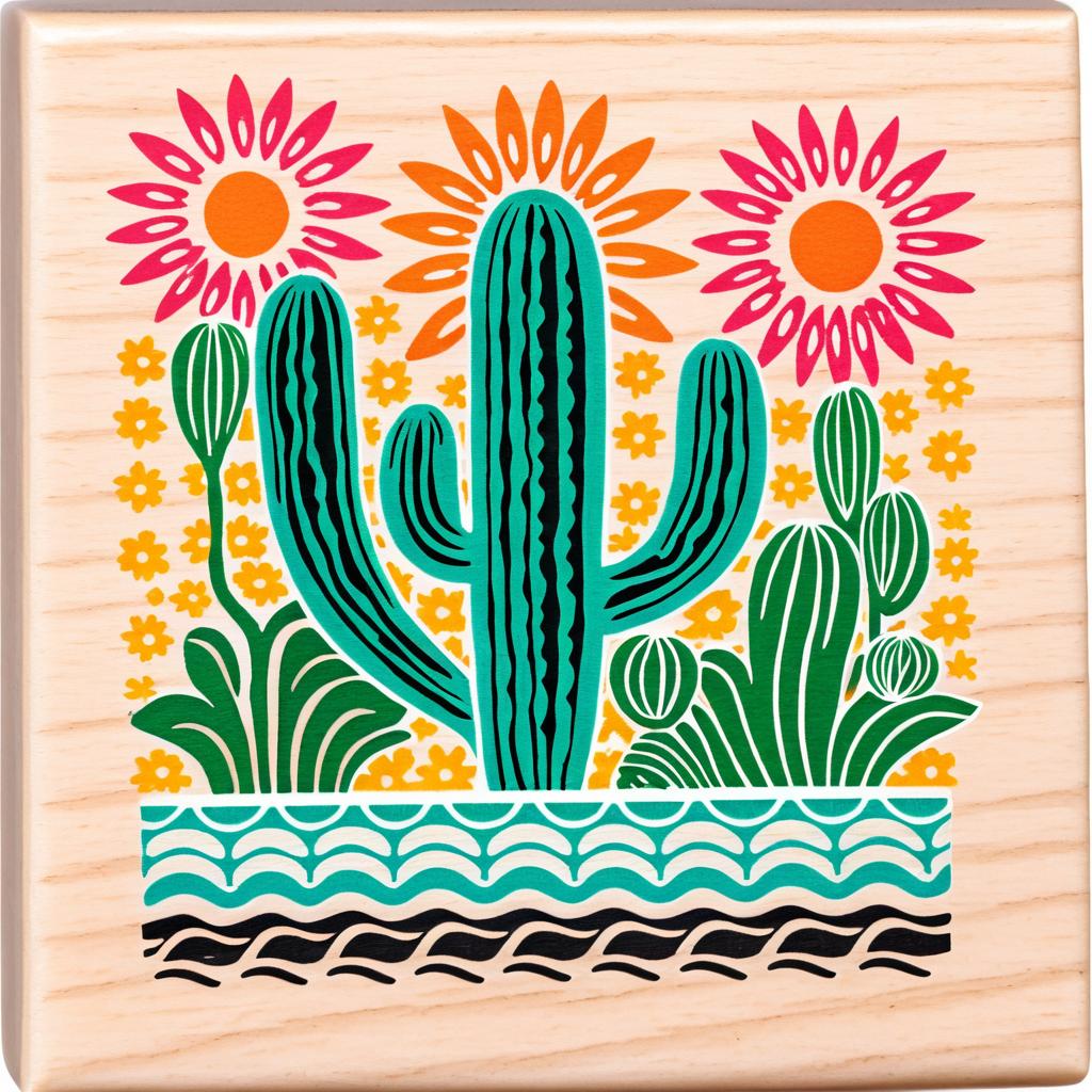 Vibrant Cactus Rubber Stamp Design