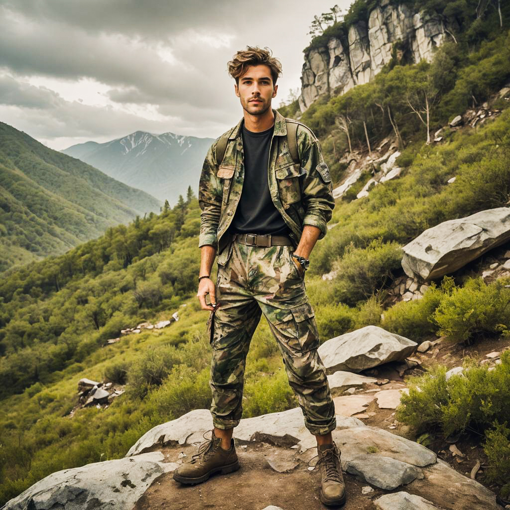 Excited Hiker in Vintage Studio Setting