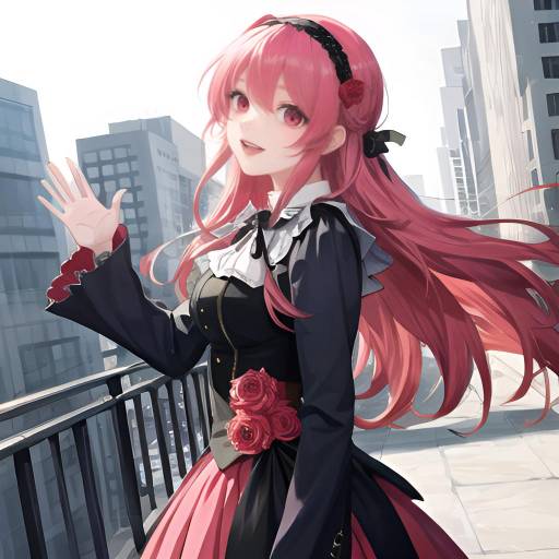 Anime Girl with Pink Hair and Black Dress