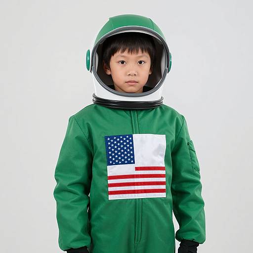 Realistic Green Astronaut with Flag
