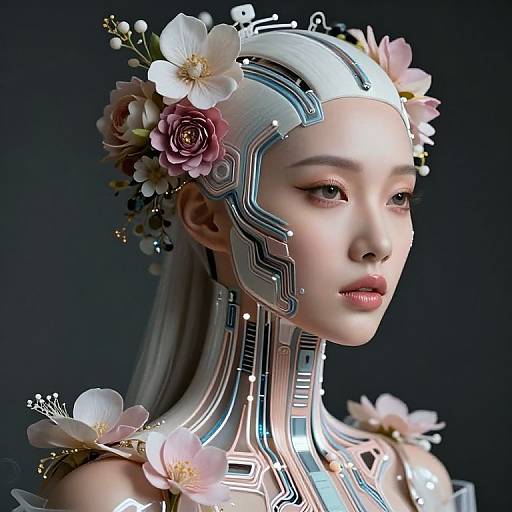 Futuristic Tech-Infused Floral Portrait
