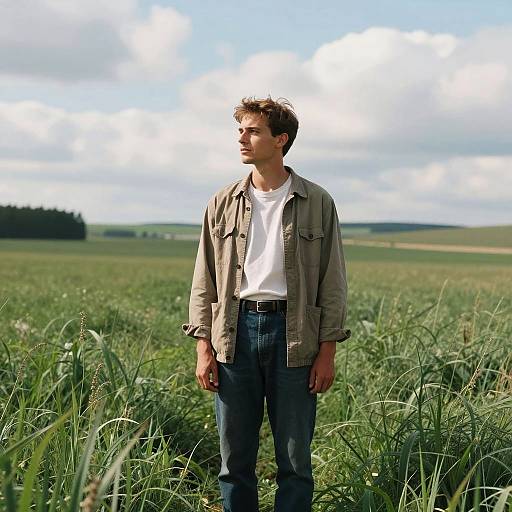 Man Standing in Green Field