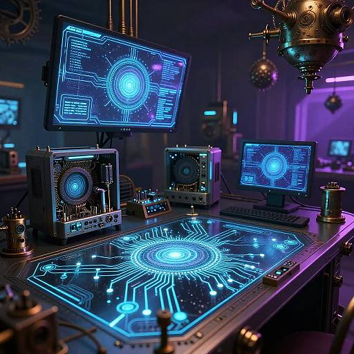 Fantasy Tech Lab with Glowing Circuits