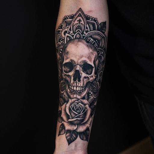 Black Ink Nature and Abstract Sleeve Tattoo