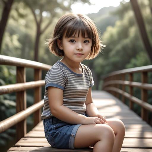 Toddler Girl Sitting on Wooden Bridge
