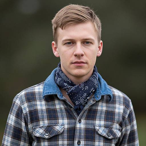 Man in Plaid Shirt with Scarf