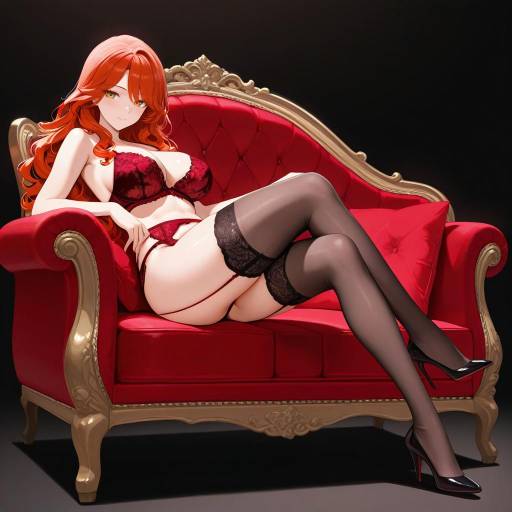Elegant Scarlet Beauty Reclining Gracefully Elegant Scarlet Beauty Reclining Gracefully
