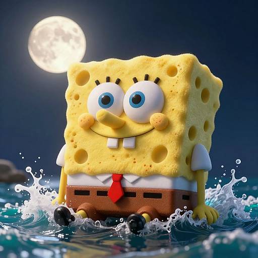 3D Sponge Castle Under Moonlight