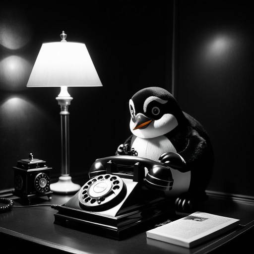 Penguin at Rotary Phone in Noir Room
