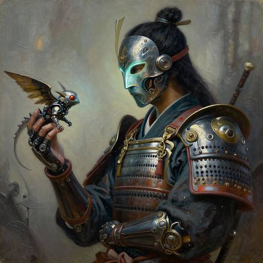 Futuristic Samurai in Surreal Oil Painting