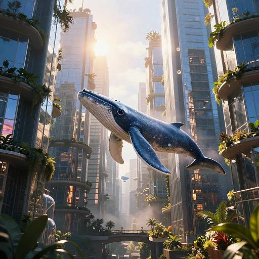 Glass-winged Sky-Whale in Futuristic Urban Canyon