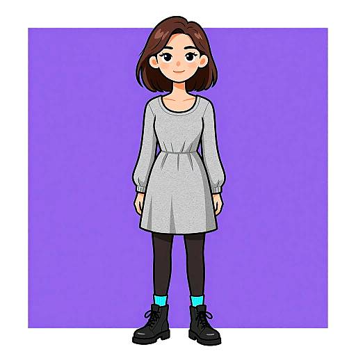 Woman in Heather Grey A-line Dress with Black Tights