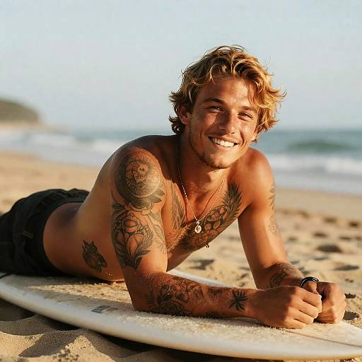 Golden Hour Tattooed Surfer Portrait