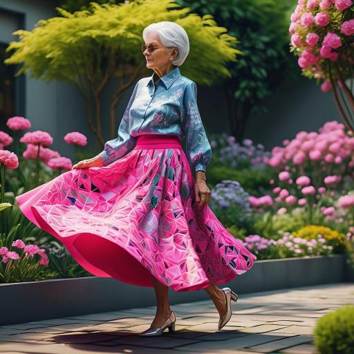 Elderly Woman in Neon Garden Elegance Elderly Woman in Neon Garden Elegance