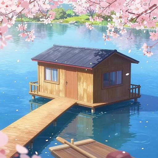 Anime Hut on Tranquil Lake