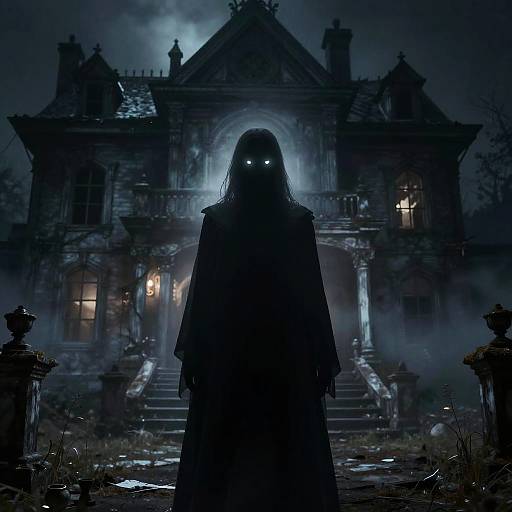 Enigmatic Specter in Gothic Mansion
