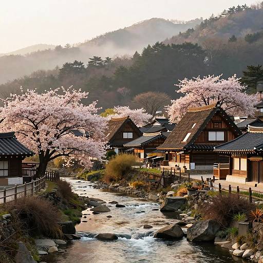 Serene Mountain Village in Spring