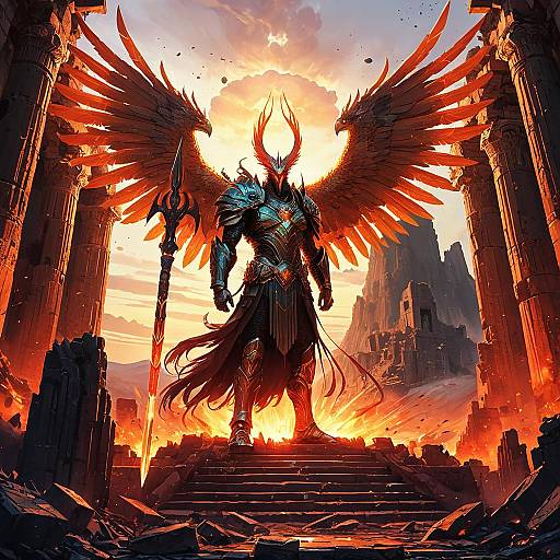 Giant Phoenix Guardian in Volcanic Temple Ruins